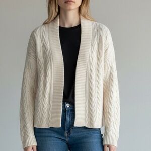 Ann Taylor Cream Chunky  Cable Knit  wool and alpaca cardigan in size small